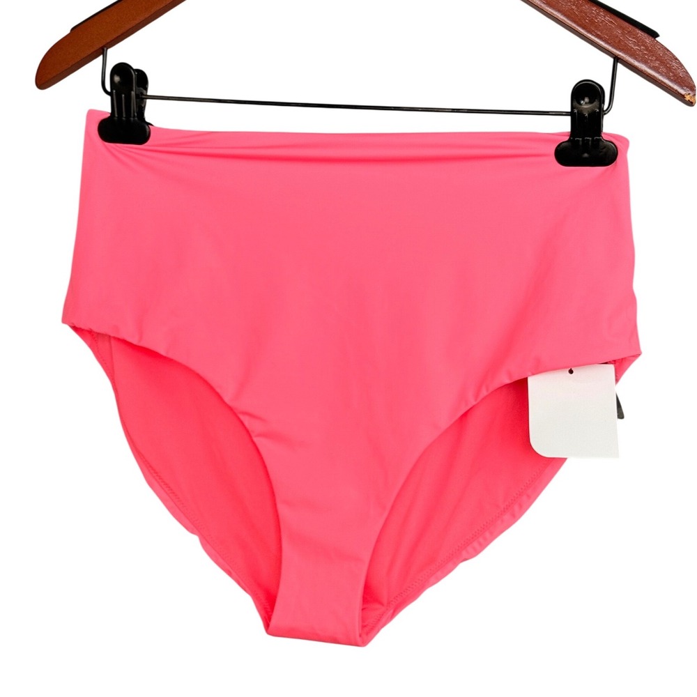 Fabletics Bikini Bottoms Women L Pink Polyamide High Waisted Coral Bright
